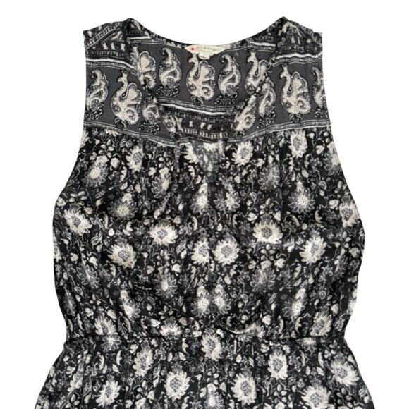 Lucky Brand Boho Midi Dress Sz Medium Black White Floral Lined Sleeveless Casual - Picture 2 of 16